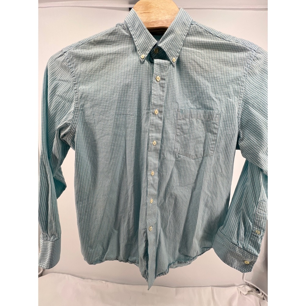 IZOD Mens‎ Large L Gingham Button Down Shirt Long Sleeve Blue White Casual